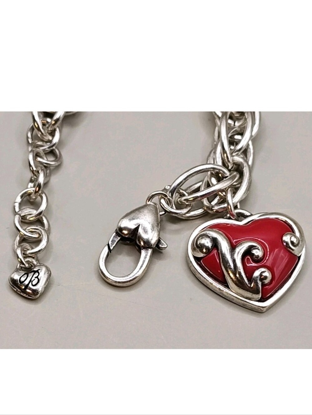 Brighton Charm Bracelet Go Red Enamel Heart Butterfly Silver Plated Rope Chain - Picture 11 of 13